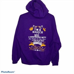 New March Birth Month Purple Hoodie Size Large